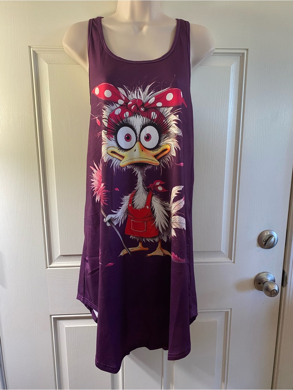 1XL Purple Graphic Tank Nightdress with Funny Duck Print